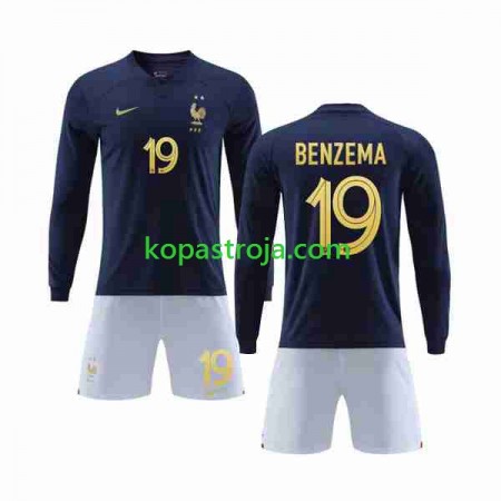 Billiga Fotbollströjor Frankrike Benzema 19 Barn Hemma tröja WM 2022 Långärmad